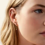 14K Solid Gold Sapphire Plotline Long Gold Earrings - Image 3