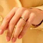 18K Solid Gold Open Emerald Ring - Image 2