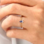 18K Solid Gold Mini Sapphire and Diamond Ring - Image 6
