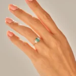 14K Solid Gold Emerald Flower Ring