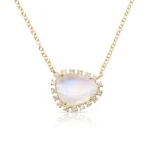 18k 純金月光石項鍊，鑲嵌浮動鑽石