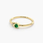 18K Solid Gold Bezel Setting Emerald and Diamond Ring - Image 5