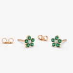 18k Solid Gold Emerald and Lab-Grown Diamond Flower Studs - Image 4