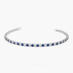 18k Solid Gold Prong Setting Diamond and Sapphire Tennis Bracelet - Image 6