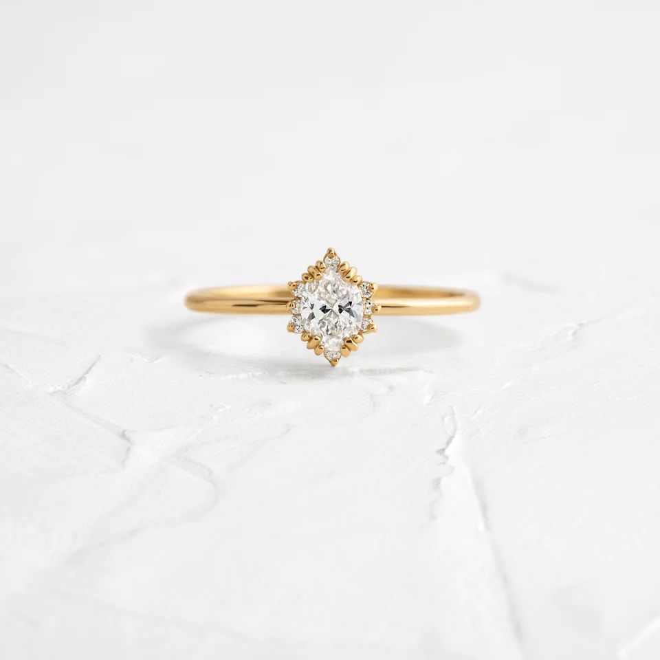 400548_69b91bfe17ad48489694c7a50b707a05mv2.webp Threaded Ring with Halo, 0.32ct. Oval Cut Diamond - Image 1