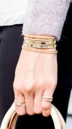 14K Solid Gold Leo Natural Diamond Beaded Stacker - Image 4