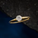 14k純金0.3克拉圓形切割天然鑽石戒指