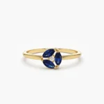 14K Solid Gold Marquise Sapphire Cluster Ring