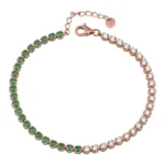 14K Solid Gold Half Emerald And Diamond Tennis Bracelet