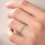 18K Solid Gold Baguette Emerald and Moissanite Diamonds Ring - Image 5