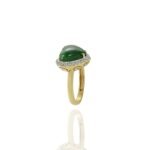 18K Solid Gold Jade And Diamond Heart Ring - Image 6