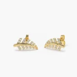 18k Gold Diamond Leaf Earrings - Image 3