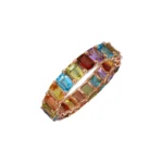 14K Solid Gold Rainbow Emerald Cut Eternity Band - Image 7