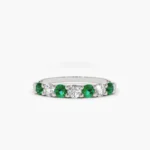 14K Solid Gold Alternating Emerald and Diamond Wedding Band - Image 5