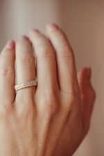 14k Gold Double Row Baguette and Round Moissanite Diamond Band - Image 8