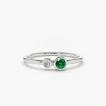 18K Solid Gold Bezel Setting Emerald and Diamond Ring - Image 4