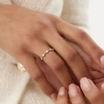 14K Solid Gold  Hexagon Migraine Setting Five Stone Diamond Ring - Image 2