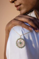 18k Solid Gold Emerald Mother of Pear Charm - Image 3