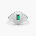 14K Solid Gold Baguette Emerald Signet Ring - Image 5