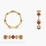 14K Solid Gold Full Eternity Clover Ruby and Diamond Ring - Image 4
