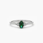 14K Solid Gold Oval Emerald and Diamond Ring - Image 4