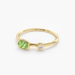 14K Solid Gold Oval Peridot and Diamond Ring - Image 5