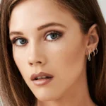 18k Solid Gold  Medium Diamond Hoop Earrings - Image 3