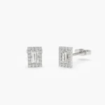 18k Baguette Natural Diamond Halo Setting Diamond Studs - Image 3