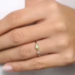 14K Solid Gold Oval Peridot and Diamond Ring - Image 2