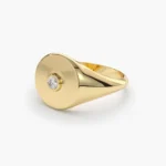 14K Gold Natural Diamond Pinky Signet Ring - Image 3