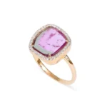 18K Solid Gold Sliced Watermelon Tourmaline Ring With Diamond Surround - Image 4