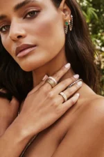 14K Solid Gold Emerald Pear Loop Earring - Image 3