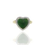18K Solid Gold Jade And Diamond Heart Ring - Image 2