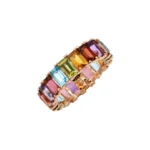 14K Solid Gold Rainbow Emerald Cut Eternity Band - Image 8