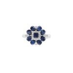 14K Solid Gold Blue Sapphire And Flower Diamond Ring