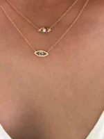 14K Solid Gold Diamond And Sapphire Rainbow Evil Eye Necklace - Image 3