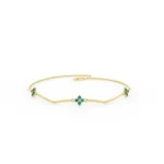 14K Solid Gold Flower Emerald Bracelet - Image 3