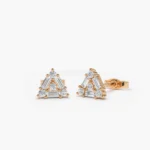 14k Triangle Shaped Round & Baguette Natural Diamond Studs - Image 4