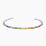 14K Solid Gold Multi-Color Sapphire Tennis Bracelet | Rainbow Sapphire Tennis Bracelet - Image 2