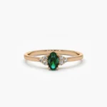 14K Solid Gold Oval Emerald and Diamond Ring - Image 6
