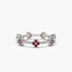14K Solid Gold Full Eternity Clover Ruby and Diamond Ring - Image 7