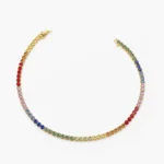 14K Solid Gold Multi-Color Sapphire Tennis Bracelet | Rainbow Sapphire Tennis Bracelet - Image 3
