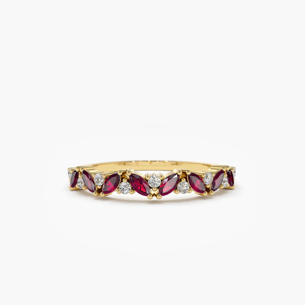 400548_a39b294b52314c158b335d1576b71a81mv2.webp 18K Solid Gold Slanted Ruby and Round Diamond Ring - Image 1
