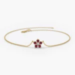 18k Solid Gold Ruby and Diamond Flower Charm Bracelet - Image 7