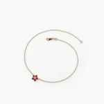 18k Solid Gold Ruby and Diamond Flower Charm Bracelet - Image 5
