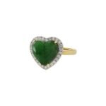 18K Solid Gold Jade And Diamond Heart Ring - Image 3