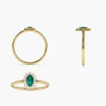 14K Solid Gold Emerald with Halo Diamonds Ring - Image 8