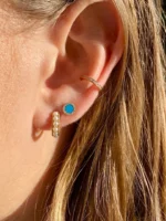 18k Solid Gold Diana Pearl Huggies - Image 2