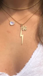 18k Solid Gold Moonstone Necklace With Floating Diamonds - Image 2