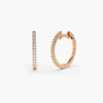 18k Solid Gold  Medium Diamond Hoop Earrings - Image 7